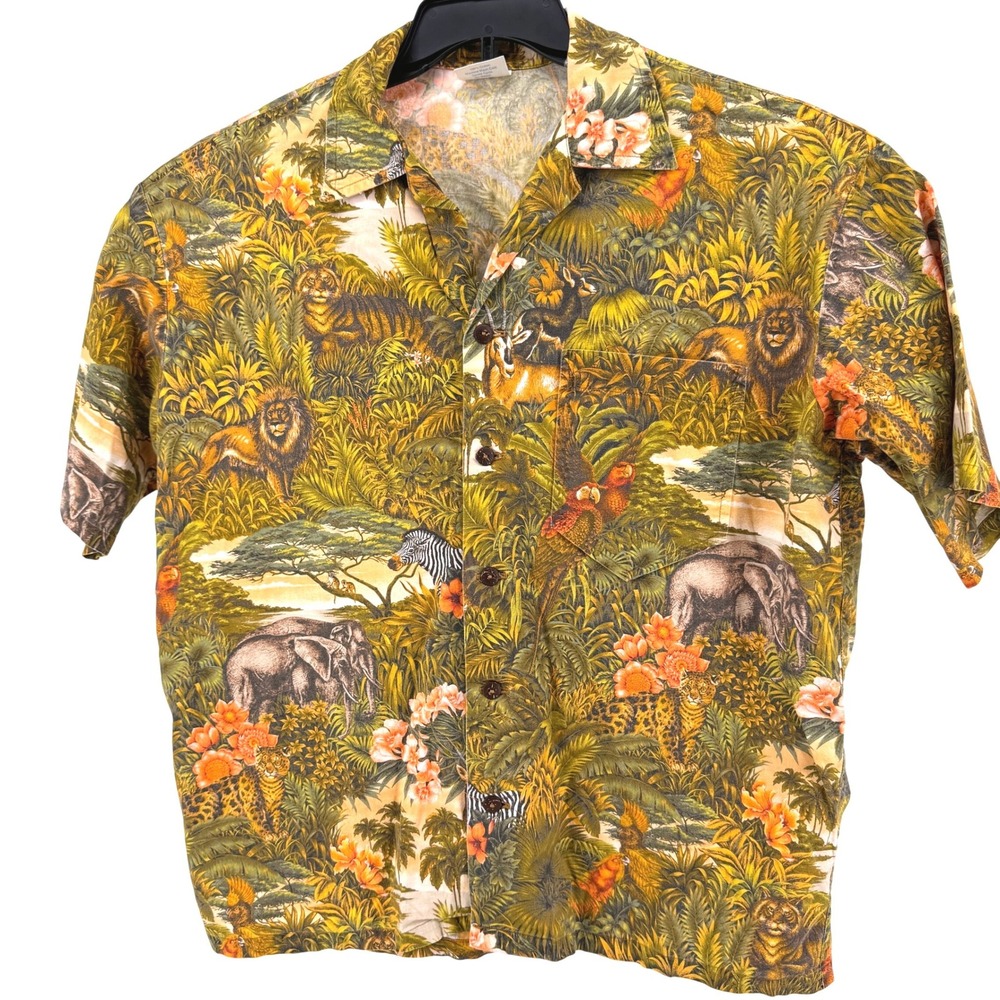 AlohaLand,com Hawaiian Shirt Mens XL Safari Animal‎ Jungle Print Cotton USA